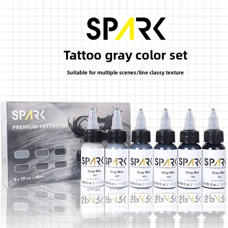 전문 스파크 그레이 문신 잉크 세트 30ml/1oz 유기농 액체 안료 세트 아티스트 맞춤형 영구 메이크업 잉크