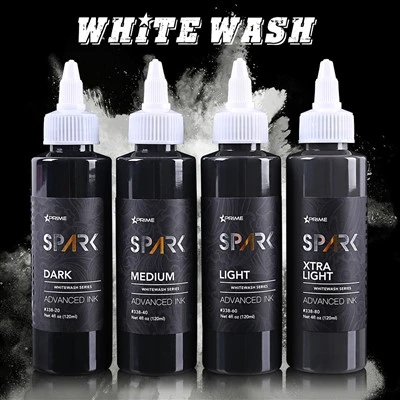 Spark Professional 4oz 유기농 밝고 긴 - 문신을위한 지속적인 화이트 워시 문신 잉크